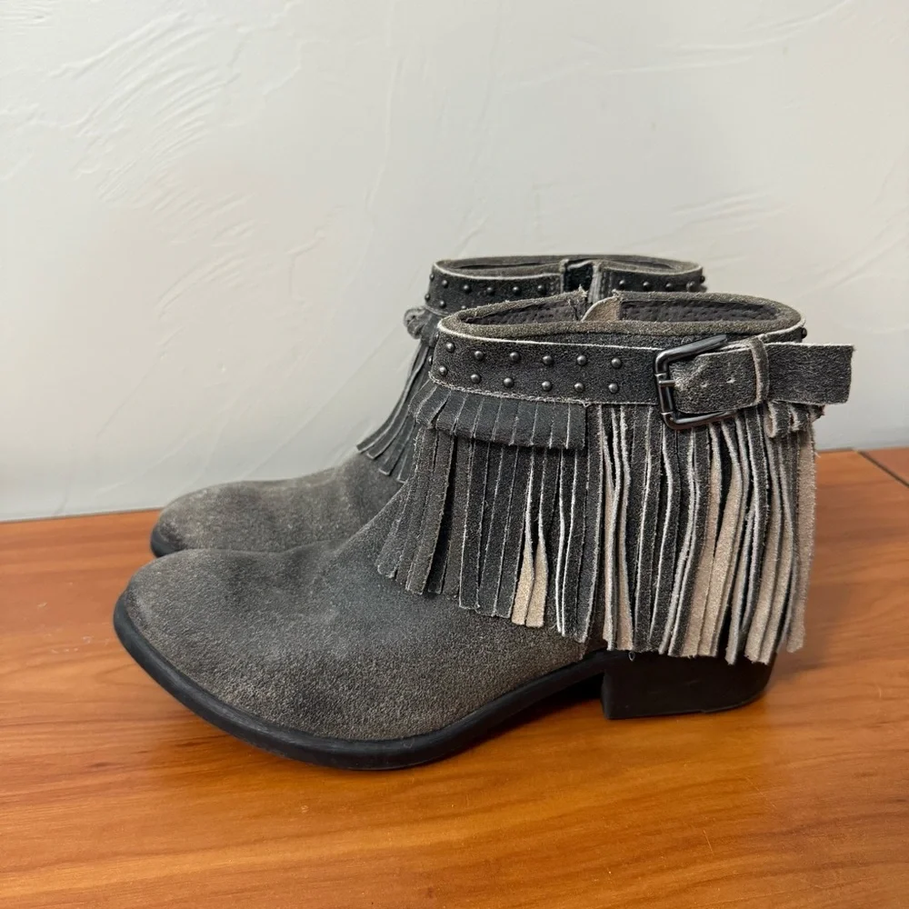 Nomad Women's Janis Fringe‎ Leather Ankle Boots Bootie Western Charcoal Grey 39